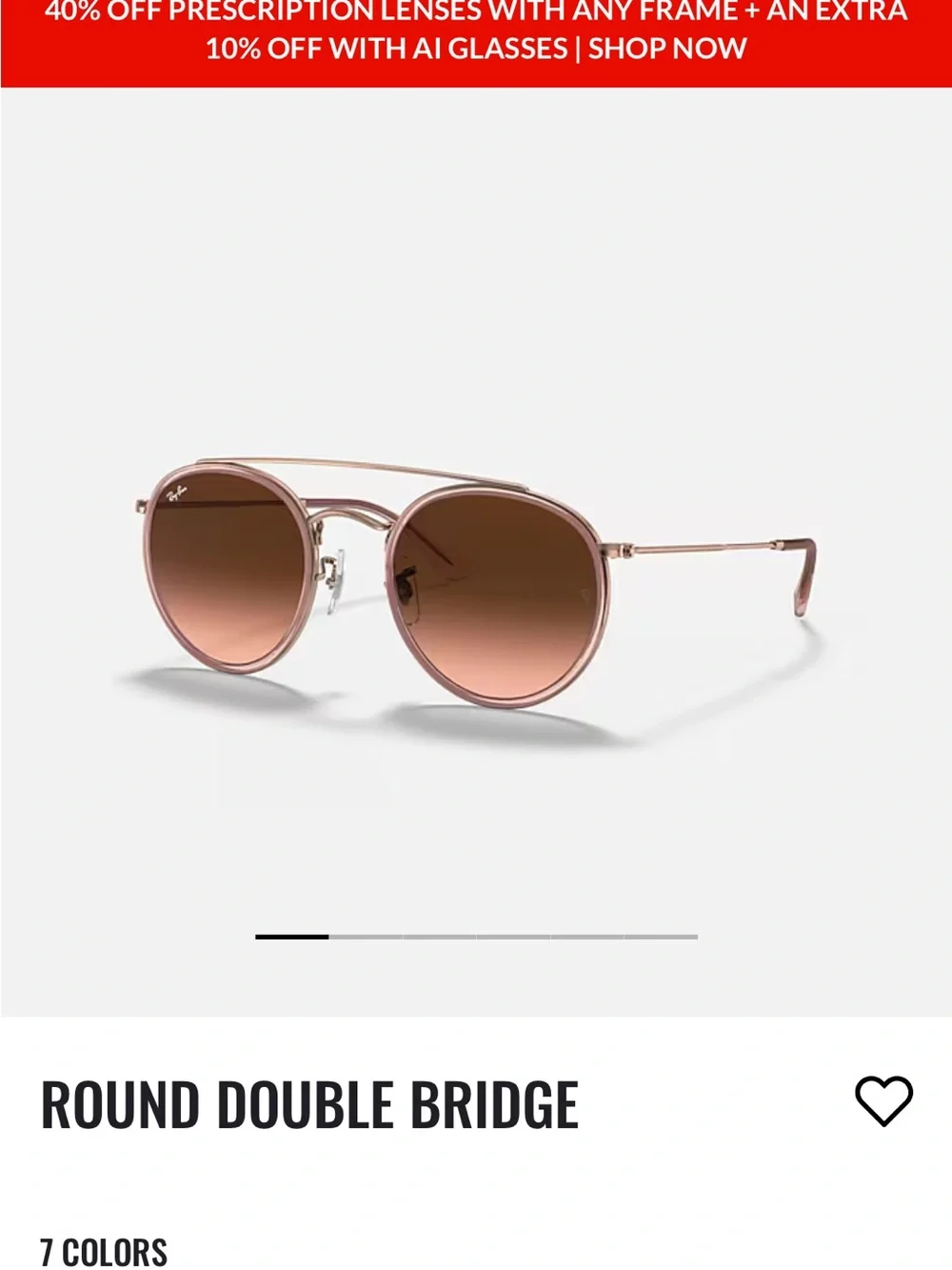 Ray-Ban Pink Round Metal Sunglasses with Brown Gradient Lenses